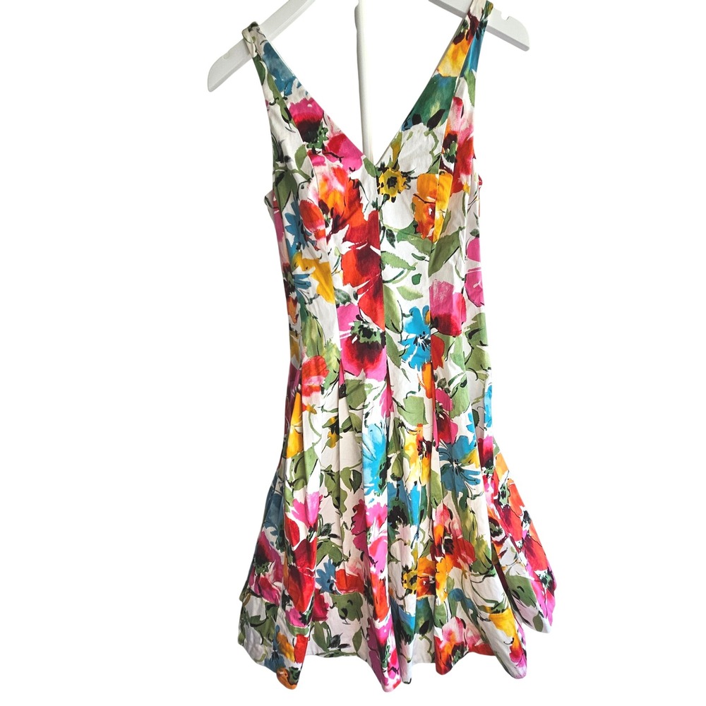 Lauren Ralph Lauren Floral Fit and Flare Dress Multi-Color V-Neck Size 6 Retro